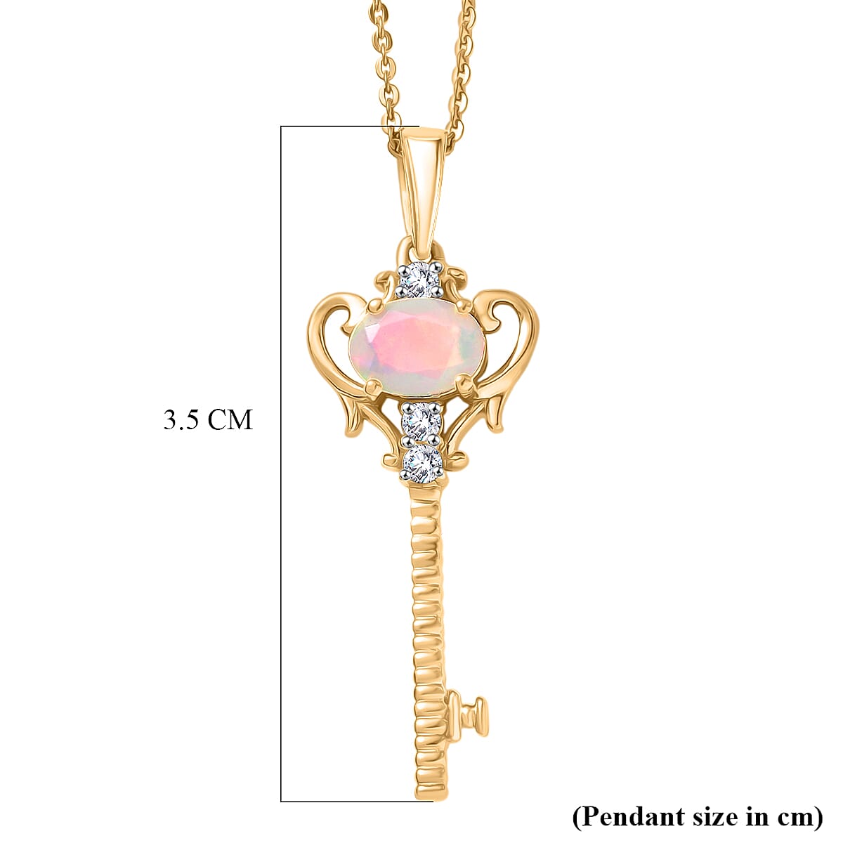 Faceted Ethiopian Opal, White Zircon Key Pendant with Chain (Size 20) in Sterling Silver. 4451127 7