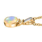 Ethiopian Opal,  White Zircon Pendant with Chain (Size 20) in 14K Gold Overlay Sterling Silver
