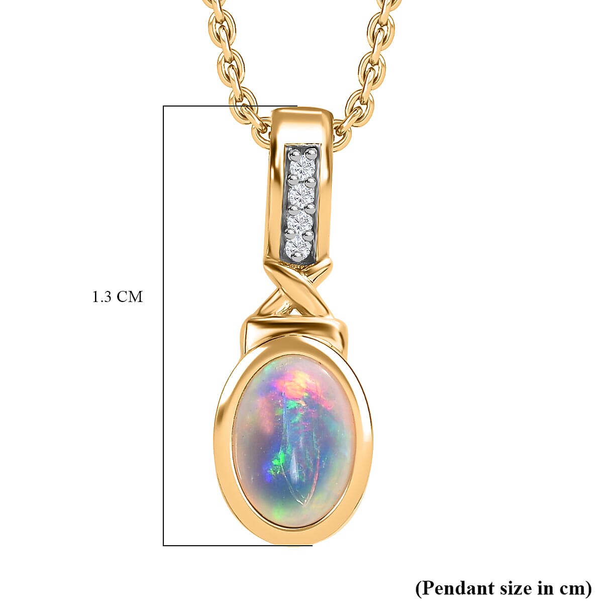 Ethiopian Opal,  White Zircon Pendant with Chain (Size 20) in 14K Gold Overlay Sterling Silver 4287805 7