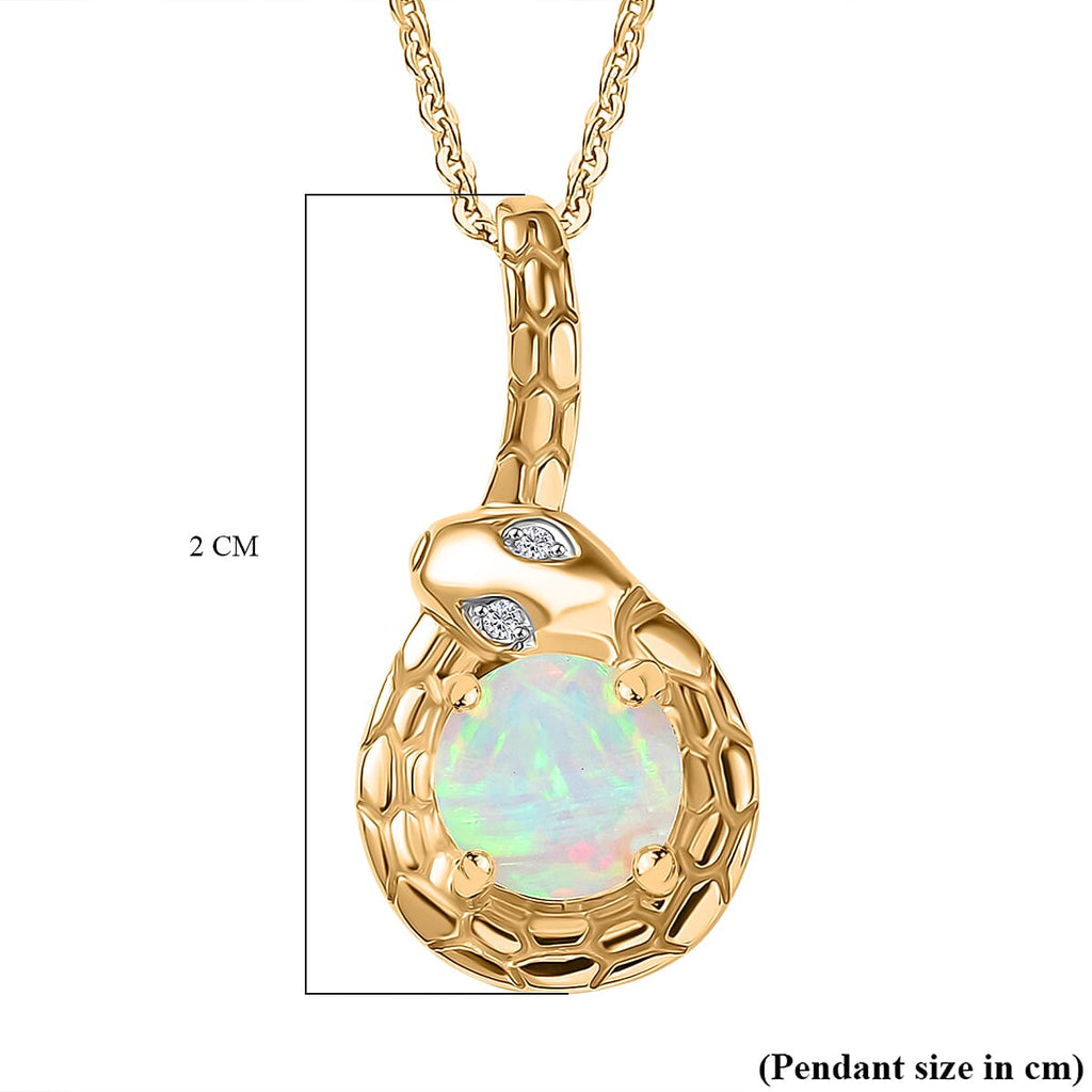 Ethiopian Faceted Opal & White Zircon Pendant with Chain (Size 20) in 18K Vermeil Yellow Gold Plated Sterling Silver