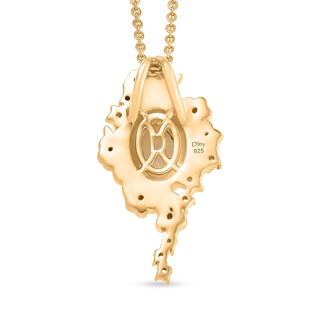 Djoy Ethiopian Opal &amp; White Zircon Garden of Starlight Pendant with Chain (Size 20) in 18K Yellow Gold Plating Sterling Silver, Silver Wt. 6.62 Gms. 4403828 5