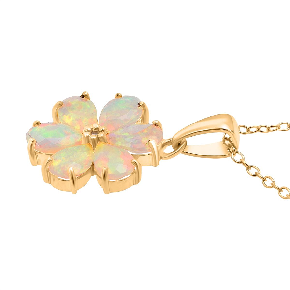 D'Joy Ethiopian Opal &amp; White Zircon Pendant with Chain (Size 20) in 18K Yellow Gold Plating Sterling Silver 1.54 Ct. 4423799 3