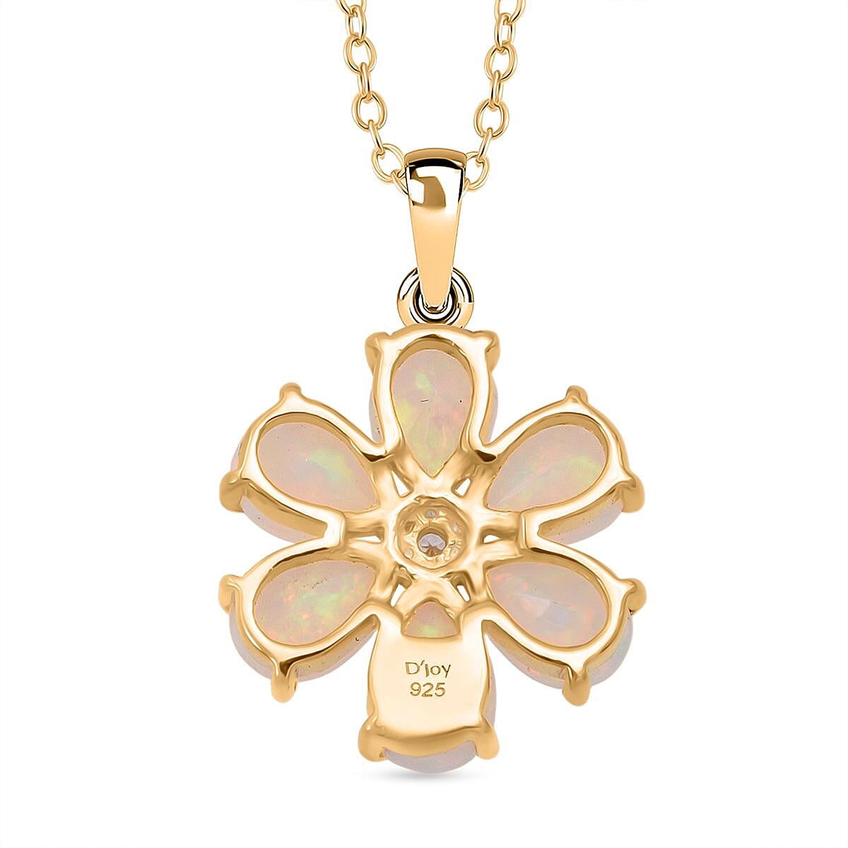 D'Joy Ethiopian Opal &amp; White Zircon Pendant with Chain (Size 20) in 18K Yellow Gold Plating Sterling Silver 1.54 Ct. 4423799 4