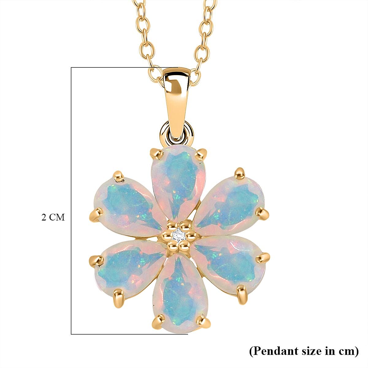 D'Joy Ethiopian Opal &amp; White Zircon Pendant with Chain (Size 20) in 18K Yellow Gold Plating Sterling Silver 1.54 Ct. 4423799 5