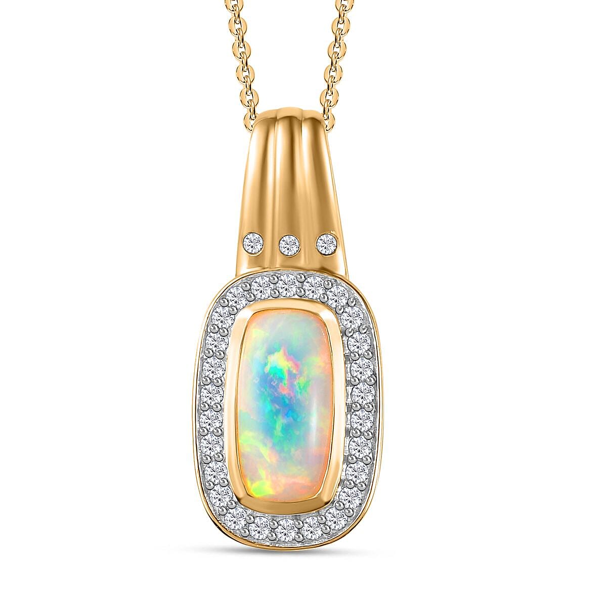 Ethiopian Welo Opal, Natural Zircon Pendant with Chain (Size 20) in 18K Yellow Gold Vermeil Plated Sterling Silver 2.18 Ct. 4277332 0