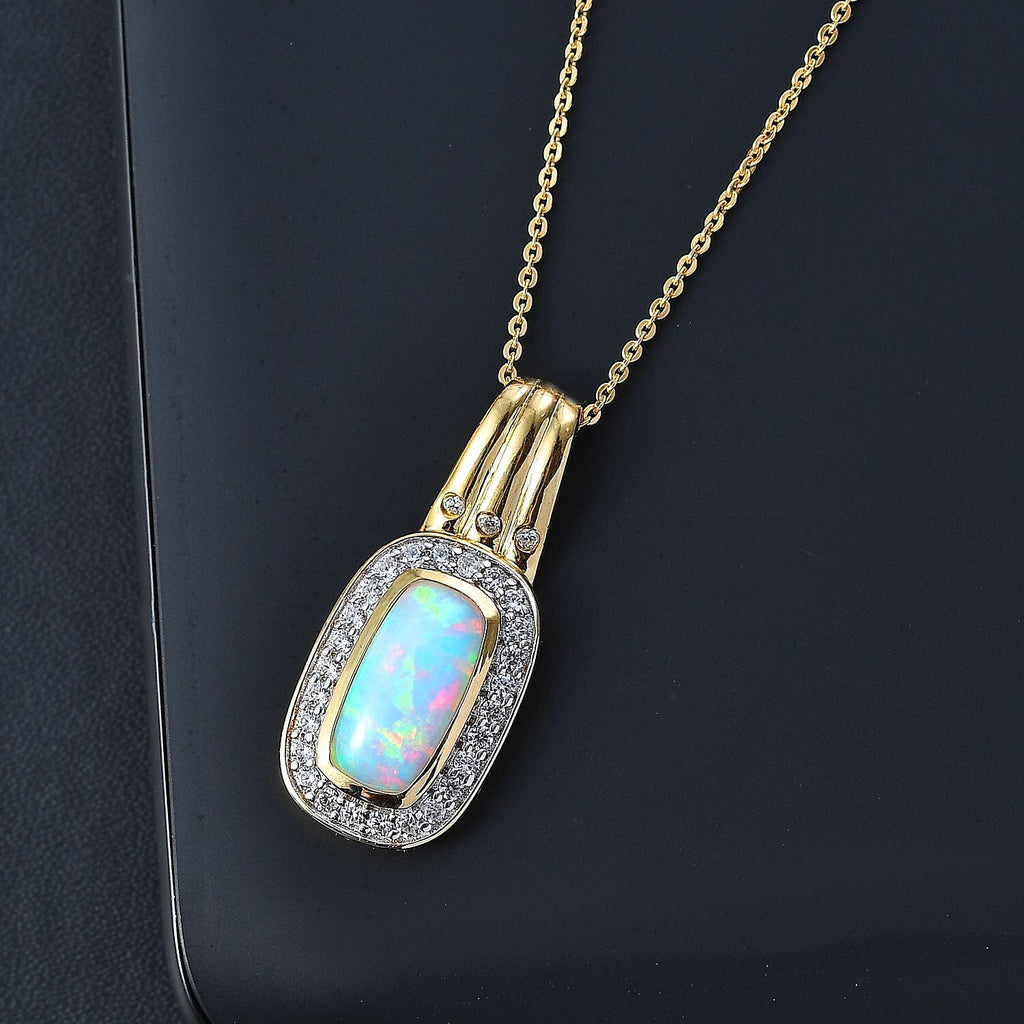 Ethiopian Welo Opal, Natural Zircon Pendant with Chain (Size 20) in 18K Gold Vermeil Sterling Silver 2.18 Ct.