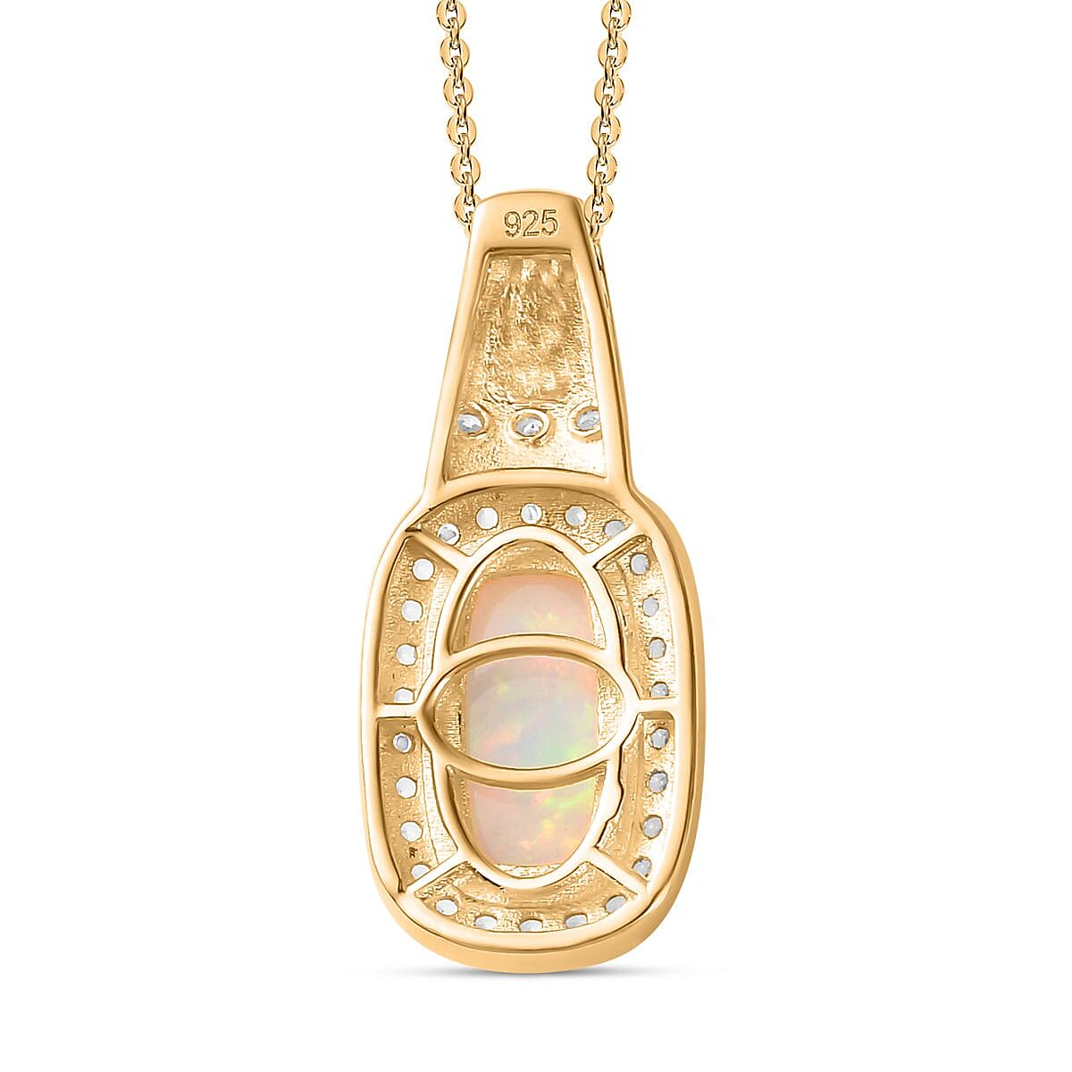 Ethiopian Welo Opal, Natural Zircon Pendant with Chain (Size 20) in 18K Yellow Gold Vermeil Plated Sterling Silver 2.18 Ct. 4277332 5