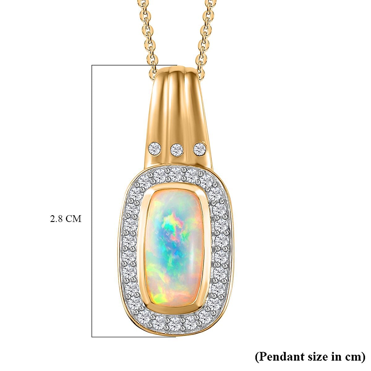 Ethiopian Welo Opal, Natural Zircon Pendant with Chain (Size 20) in 18K Yellow Gold Vermeil Plated Sterling Silver 2.18 Ct. 4277332 7