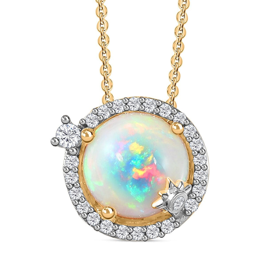 Ethiopian Welo Opal, Natural Zircon Pendant with Chain (Size 20) in 18K Gold Vermeil Sterling Silver 1.62  Ct.