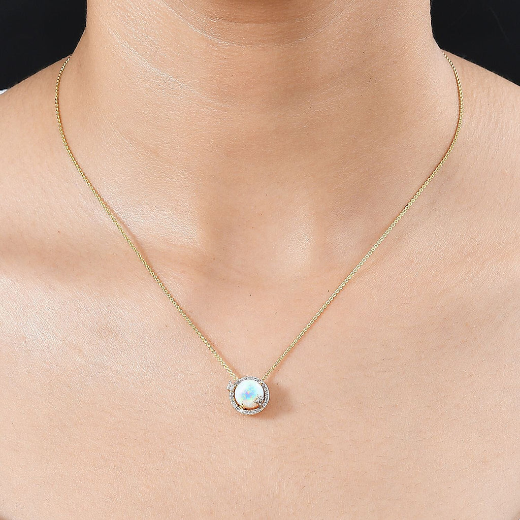 Ethiopian Welo Opal, Natural Zircon Pendant with Chain (Size 20) in 18K Gold Vermeil Sterling Silver 1.62  Ct.