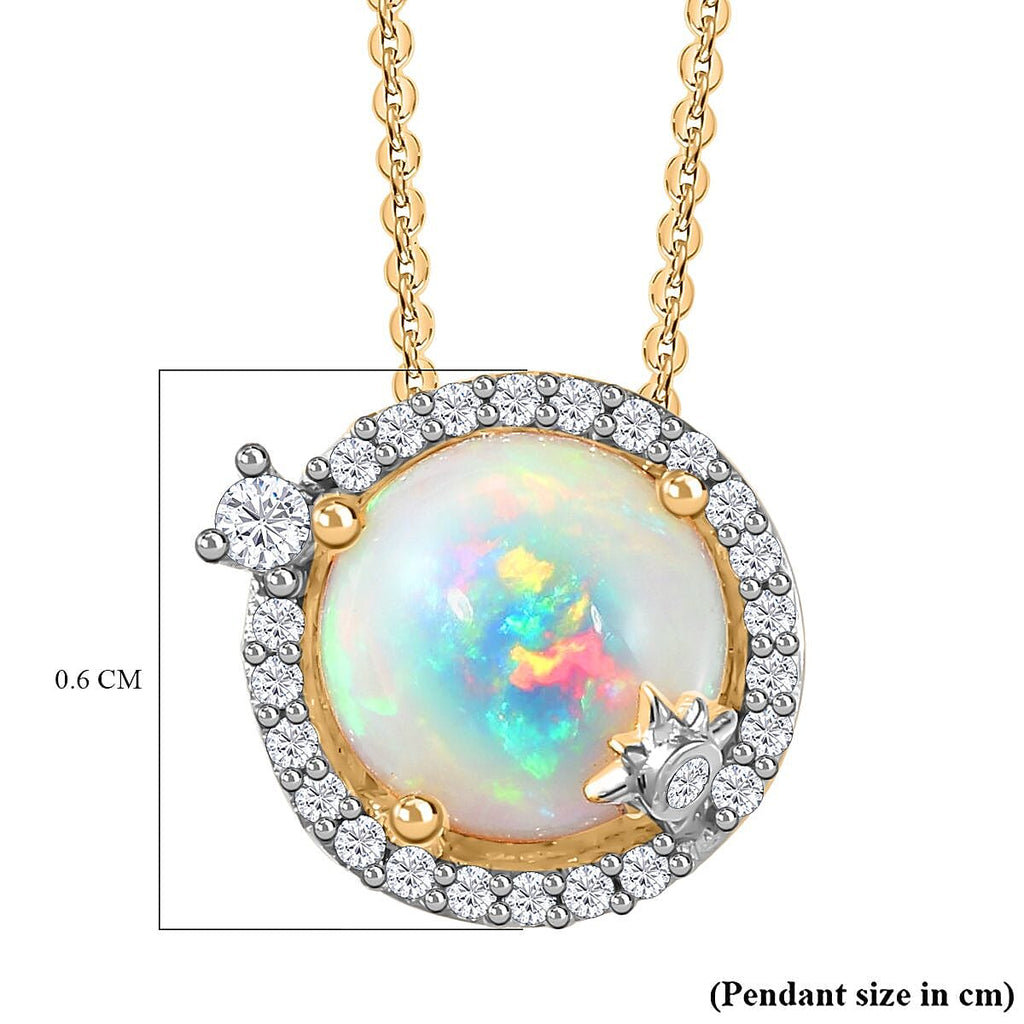 Ethiopian Welo Opal, Natural Zircon Pendant with Chain (Size 20) in 18K Gold Vermeil Sterling Silver 1.62  Ct.