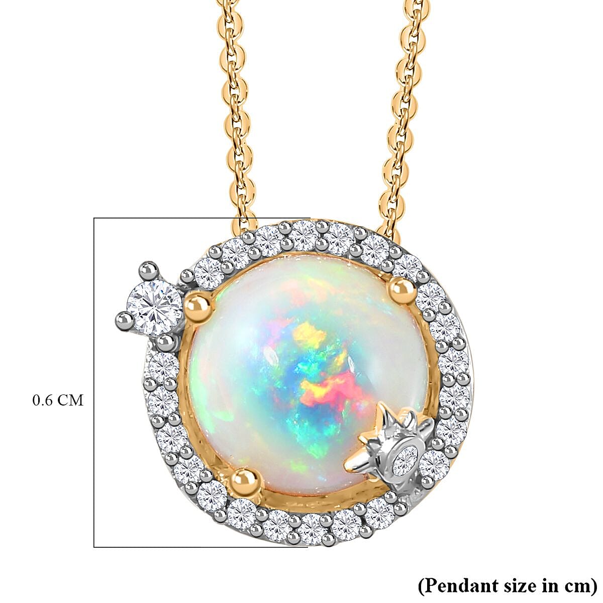 Ethiopian Welo Opal, Natural Zircon Halo Pendant with Chain (Size 20) in 18K Yellow Gold Vermeil Plated Sterling Silver 1.62  Ct. 4280547 8