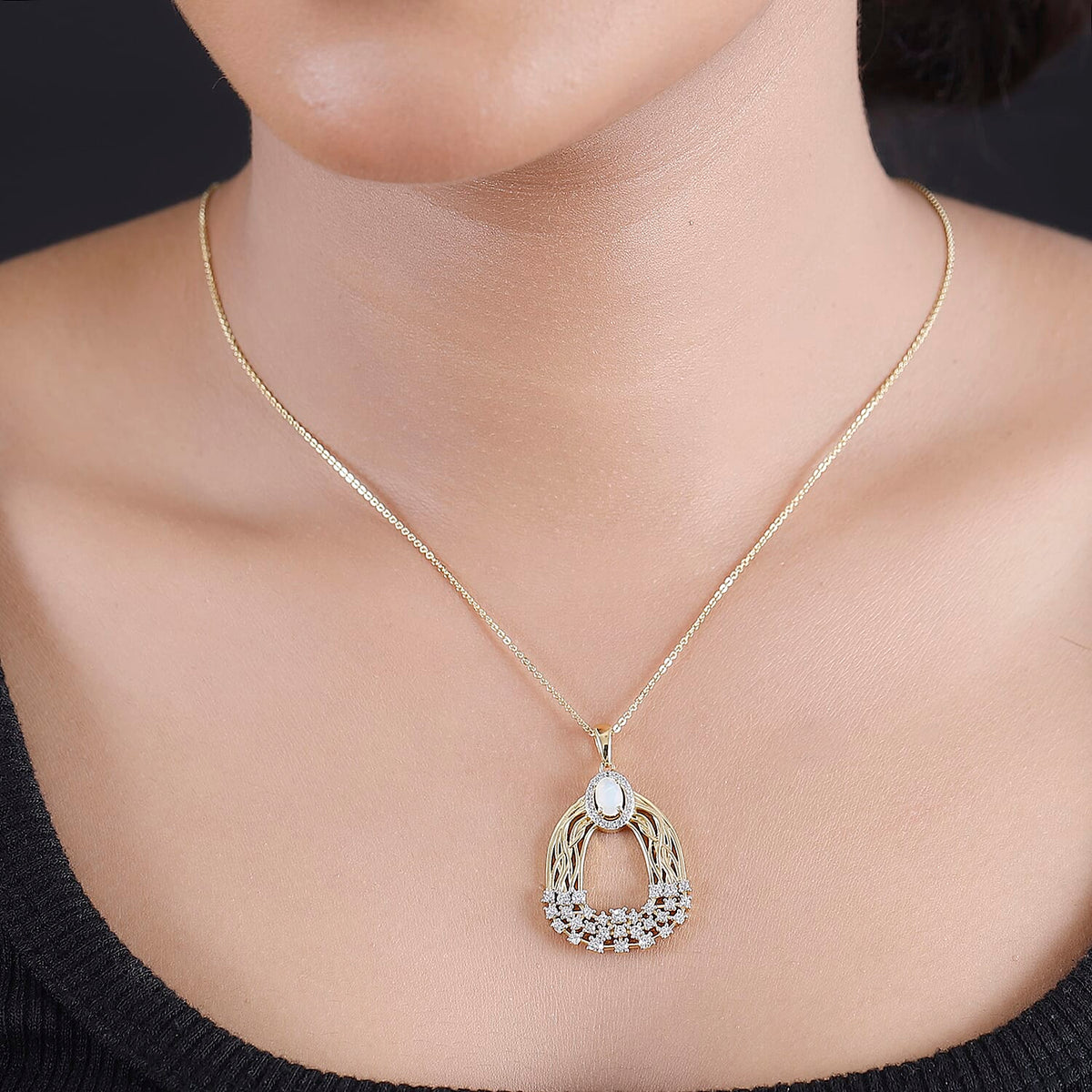 Ethiopian Opal, White Zircon Butterfly Pendant with Chain (Size 20) in 18K Yellow Gold Vermeil Plated Sterling Silver 4316043 1
