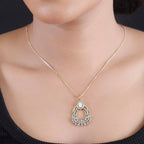 Ethiopian Opal, White Zircon Pendant with Chain (Size 20) in 18K YG Vermeil Sterling Silver