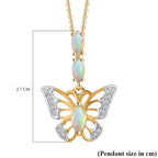 Ethiopian Opal, White Zircon Pendant with Chain (Size 20) in 18K YG Vermeil Sterling Silver