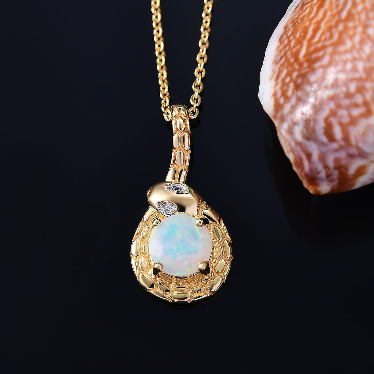 Ethiopian Faceted Opal &amp; White Zircon Pendant with Chain (Size 20) in 18K Vermeil Yellow Gold Plated Sterling Silver 4362209 17