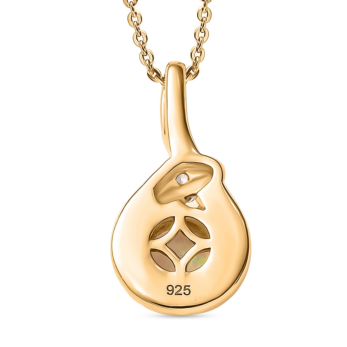 Ethiopian Faceted Opal &amp; White Zircon Pendant with Chain (Size 20) in 18K Vermeil Yellow Gold Plated Sterling Silver 4362209 19