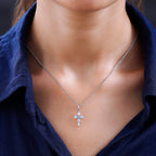 Royal Bali Collection - Ethiopian Welo Opal & Natural Zircon Cross Pendant with Chain (Size 20) in Platinum Overlay Sterling Silver