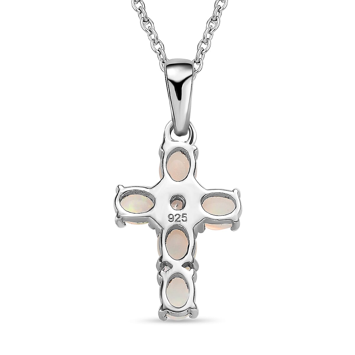 Ethiopian Opal,  White Zircon Pendant with Chain (Size 20) in Platinum Overlay Sterling Silver 0.10 ct  0.850  Ct. 4169680 5