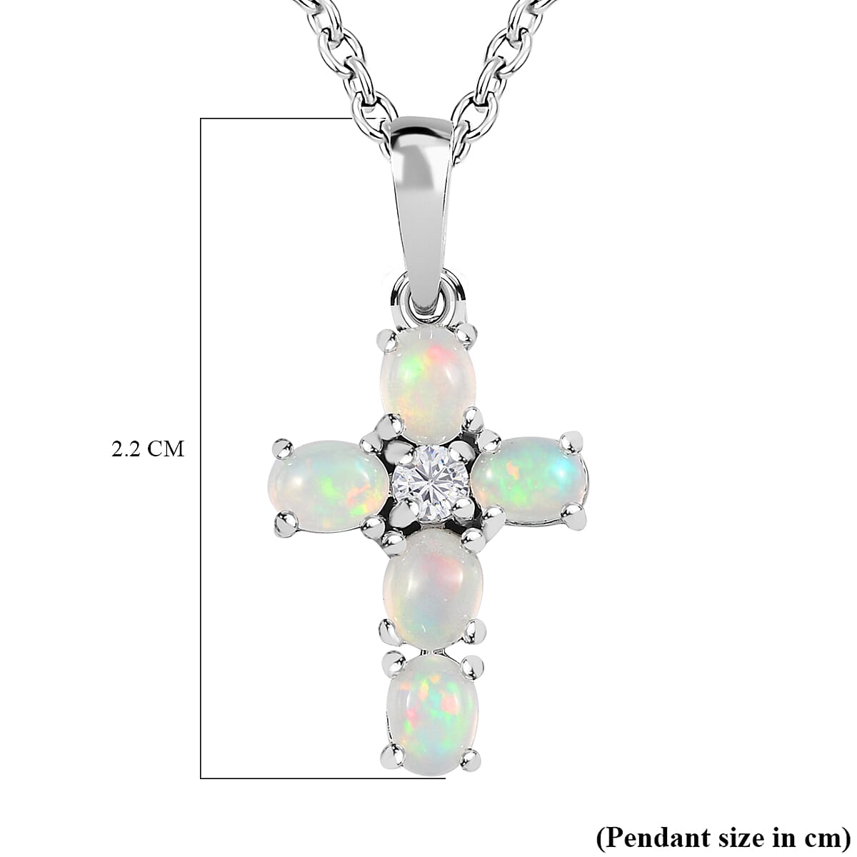 Ethiopian Opal,  White Zircon Pendant with Chain (Size 20) in Platinum Overlay Sterling Silver 0.10 ct  0.850  Ct. 4169680 6