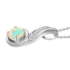 Ethiopian Welo Opal & Natural Zircon Pendant with Chain (Size 20) in Platinum Overlay Sterling Silver