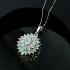 Ethiopian Opal & White Zircon Lotus in Sunlight Pendant with Chain (Size 20) in Rhodium Overlay Sterling Silver 2.86 Ct, Silver Wt. 5.26 Gms.