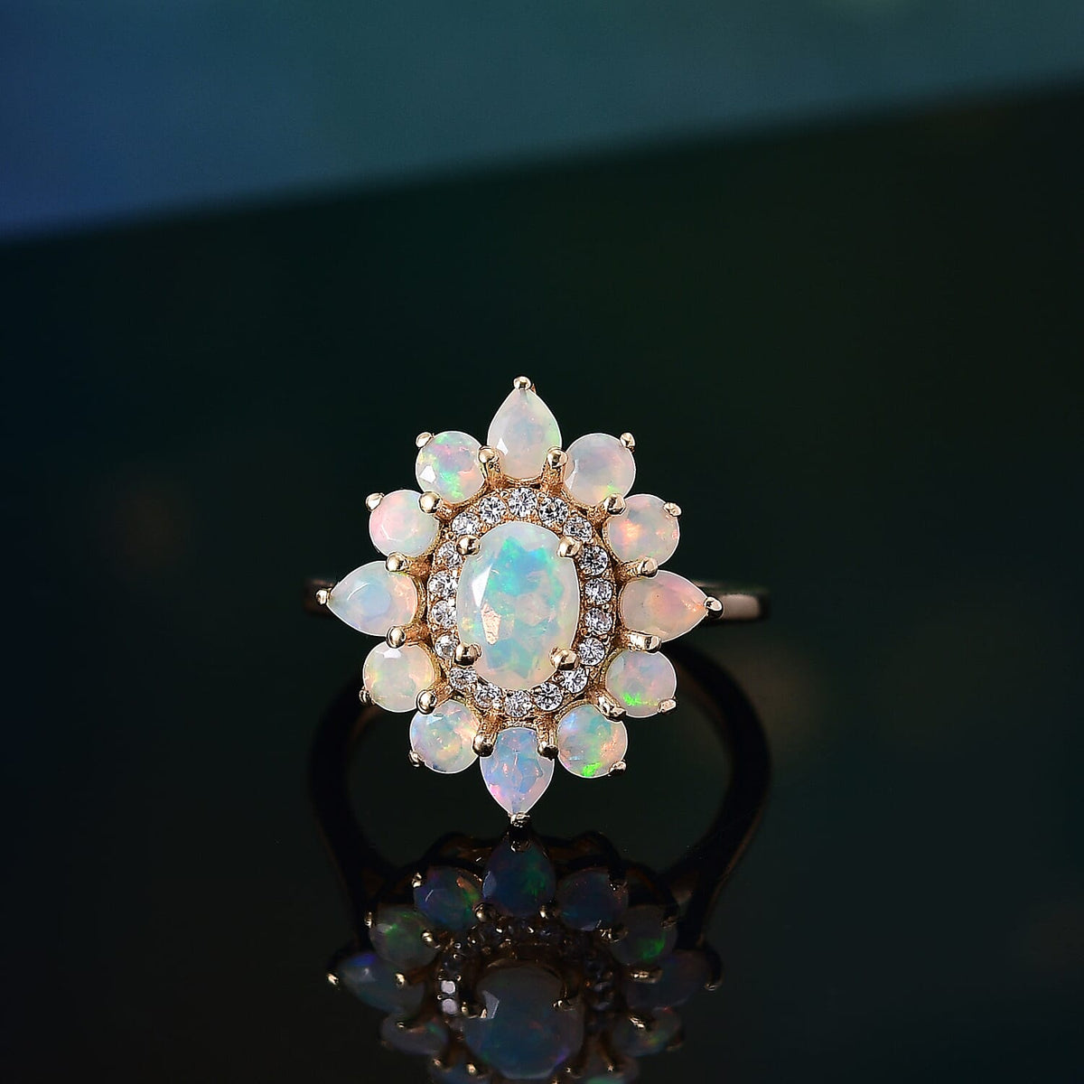 Ethiopian Faceted Opal &amp; White Zircon Ring in 18K Vermeil Yellow Gold Plated Sterling Silver 1.65 Ct. 8064923 6