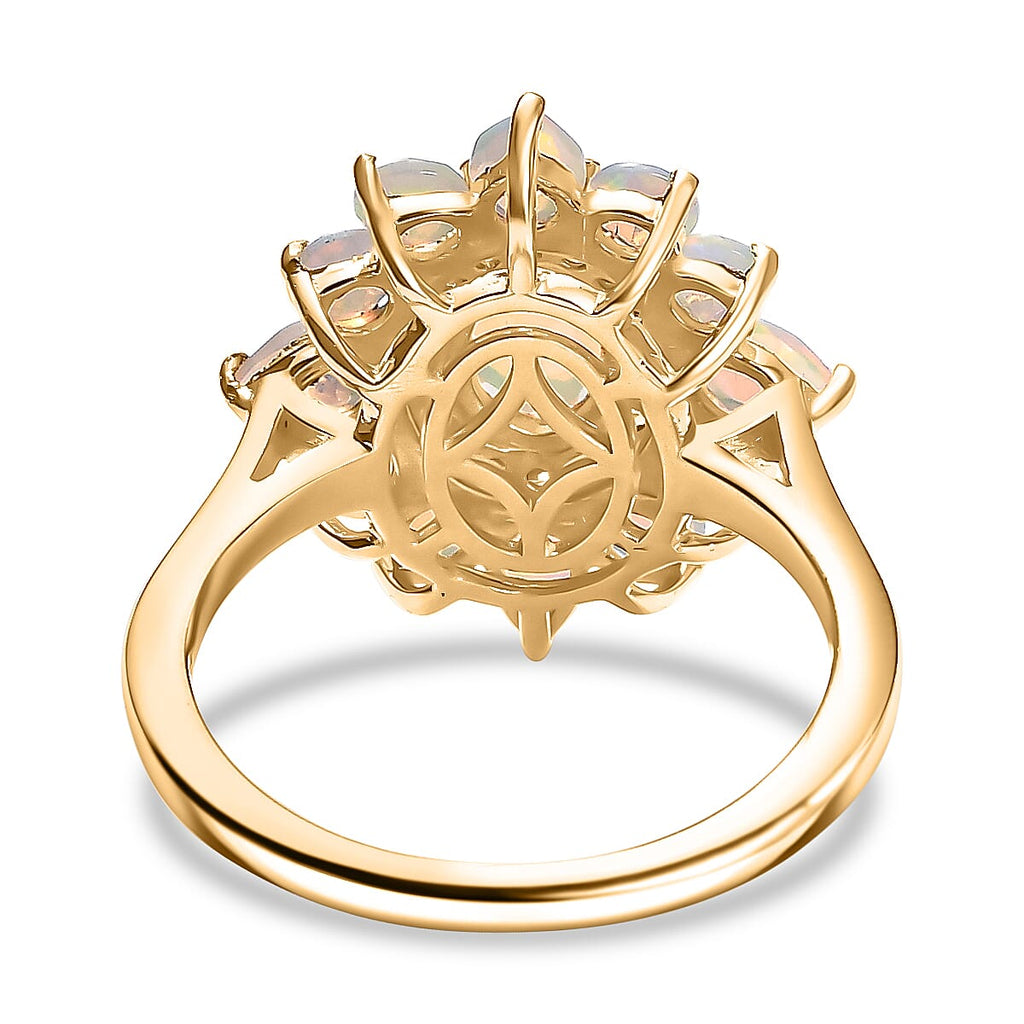Ethiopian Faceted Opal & White Zircon Ring in 18K Vermeil Yellow Gold Plated Sterling Silver 1.65 Ct.