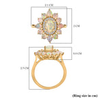 Ethiopian Faceted Opal & White Zircon Ring in 18K Vermeil Yellow Gold Plated Sterling Silver 1.65 Ct.