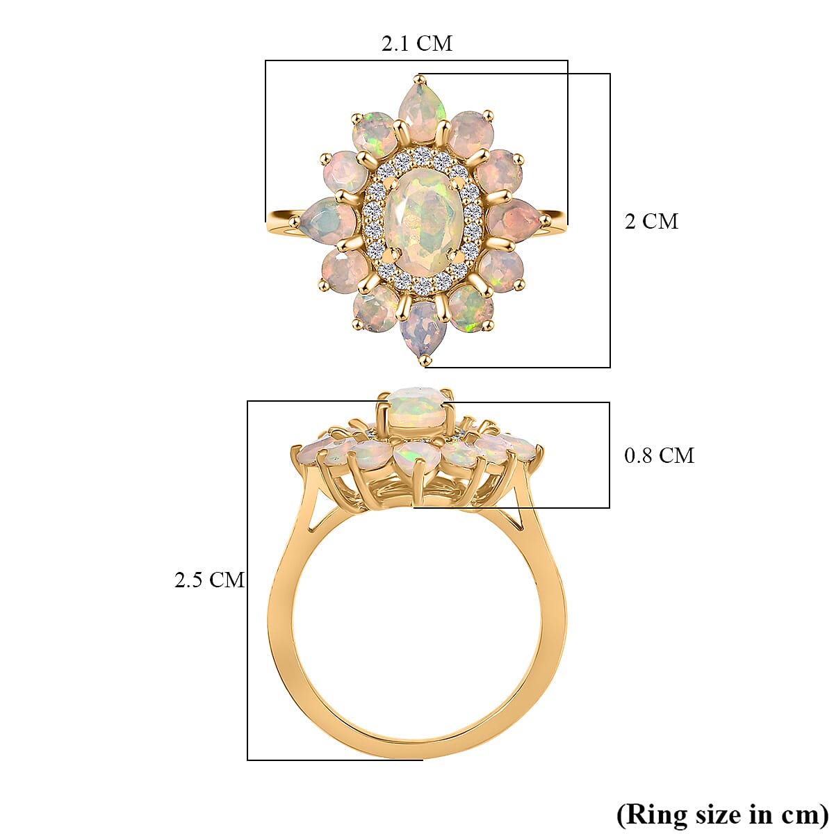 Ethiopian Faceted Opal &amp; White Zircon Ring in 18K Vermeil Yellow Gold Plated Sterling Silver 1.65 Ct. 8064923 18