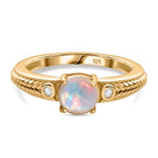 Ethiopian Opal & White Zircon Ring in Yellow Gold Overlay Sterling Silver