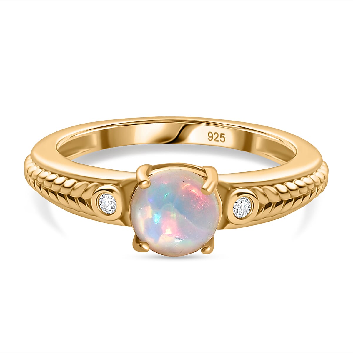 Ethiopian Opal &amp; White Zircon Ring in Yellow Gold Overlay Sterling Silver V32698487 0