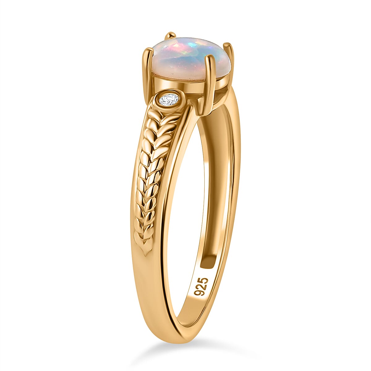Ethiopian Opal &amp; White Zircon Ring in Yellow Gold Overlay Sterling Silver V32698487 3