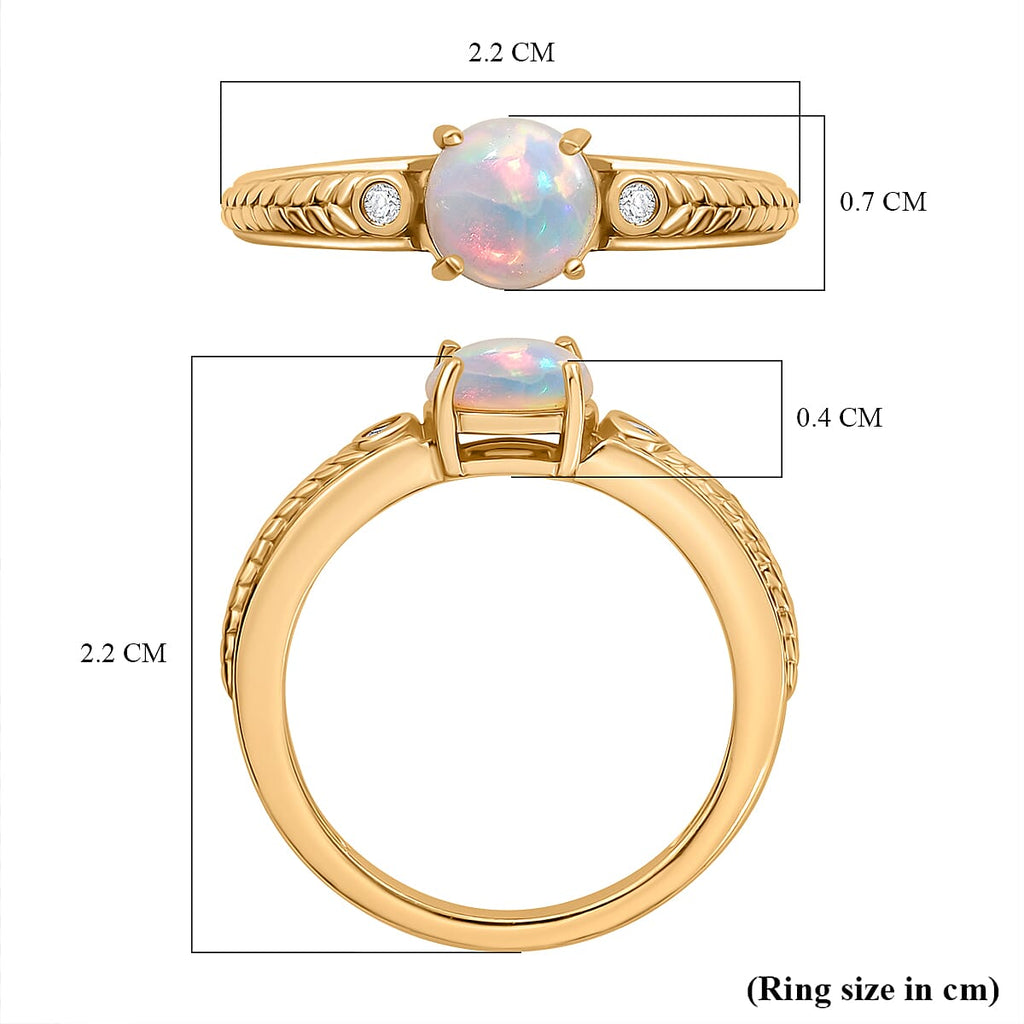 Ethiopian Opal & White Zircon Ring in Yellow Gold Overlay Sterling Silver