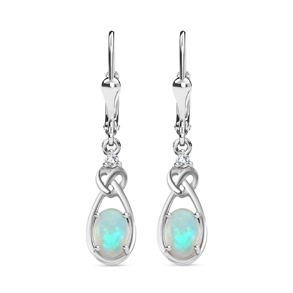 Ethiopian Opal ,  White Zircon  Solitaire Lever Back Earring in Rhodium Overlay Sterling Silver 1.12 ct  1.098  Ct.