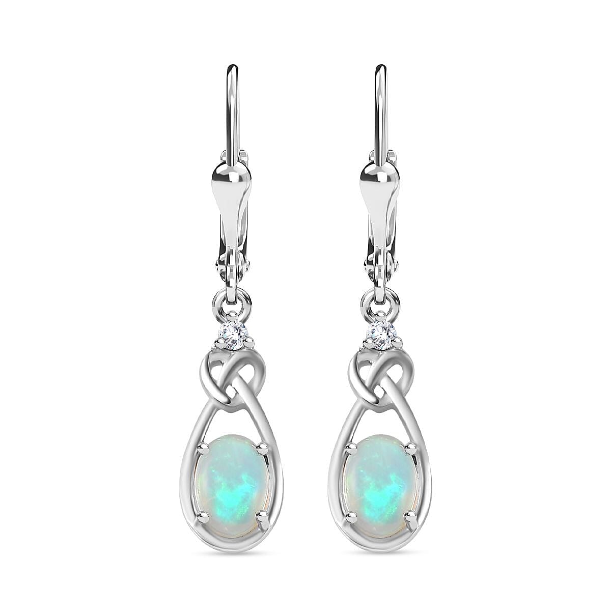 Ethiopian Opal, White Zircon Solitaire Lever Back Earrings in Rhodium Overlay Sterling Silver 7803727 0
