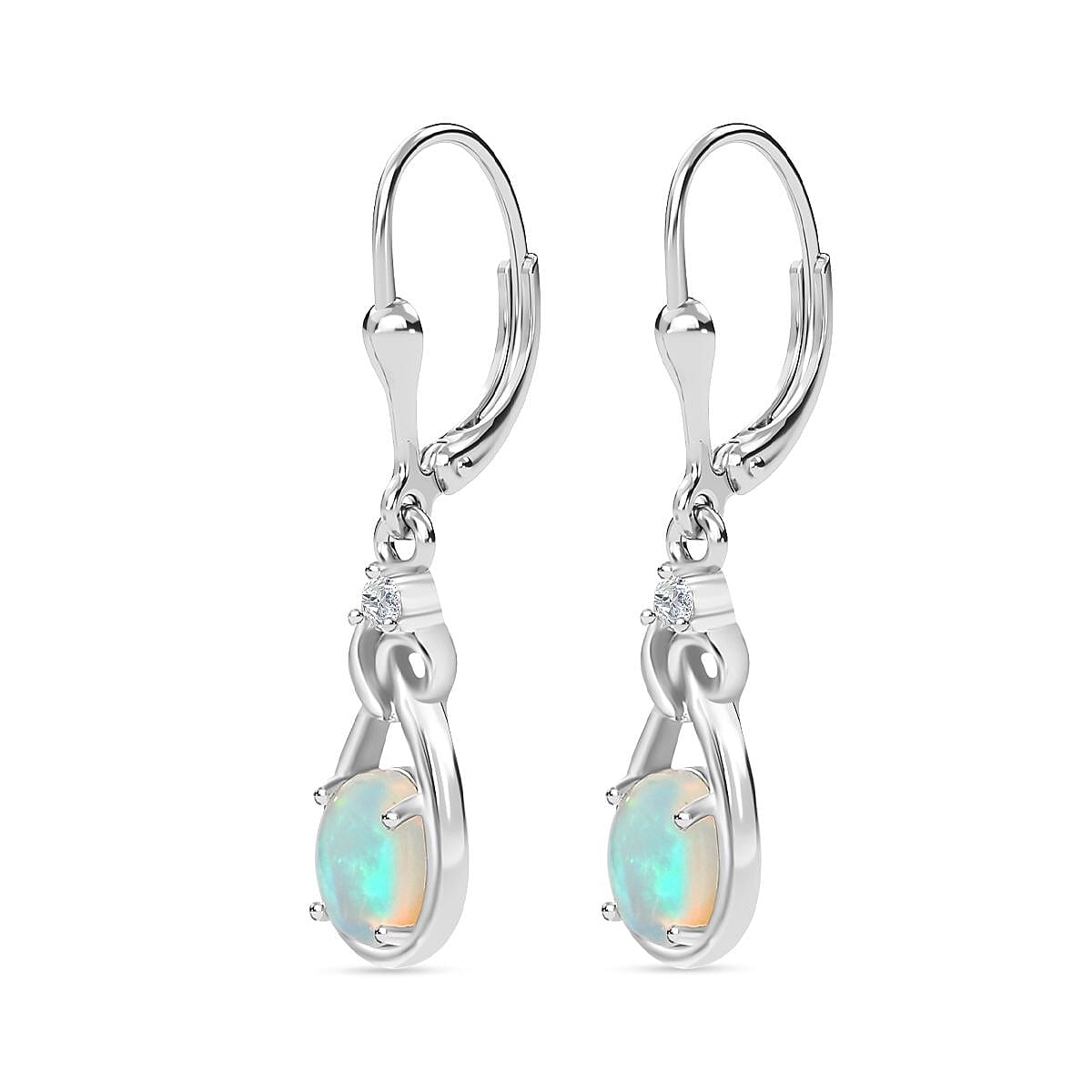 Ethiopian Opal, White Zircon Solitaire Lever Back Earrings in Rhodium Overlay Sterling Silver 7803727 4