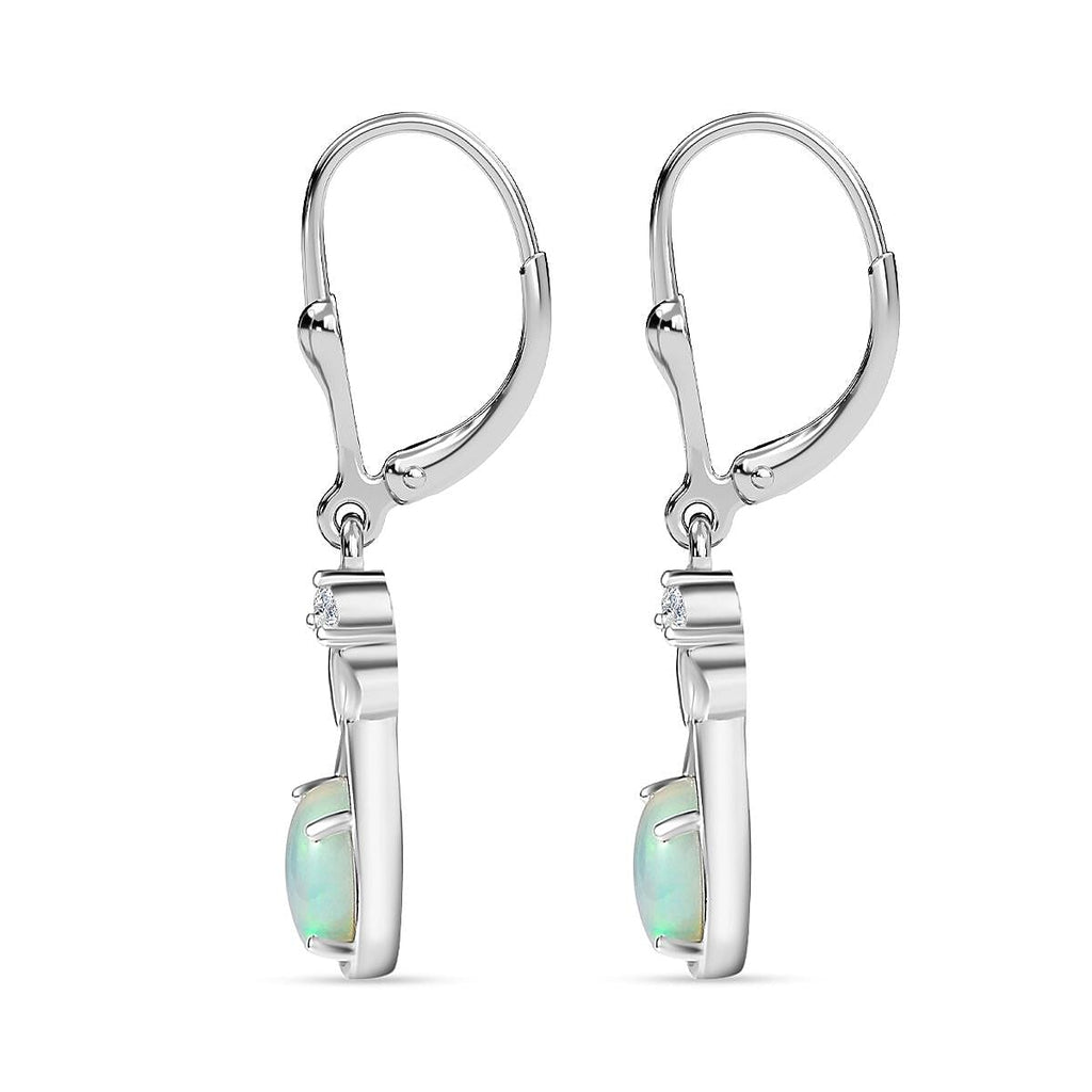 Ethiopian Opal ,  White Zircon  Solitaire Lever Back Earring in Rhodium Overlay Sterling Silver 1.12 ct  1.098  Ct.