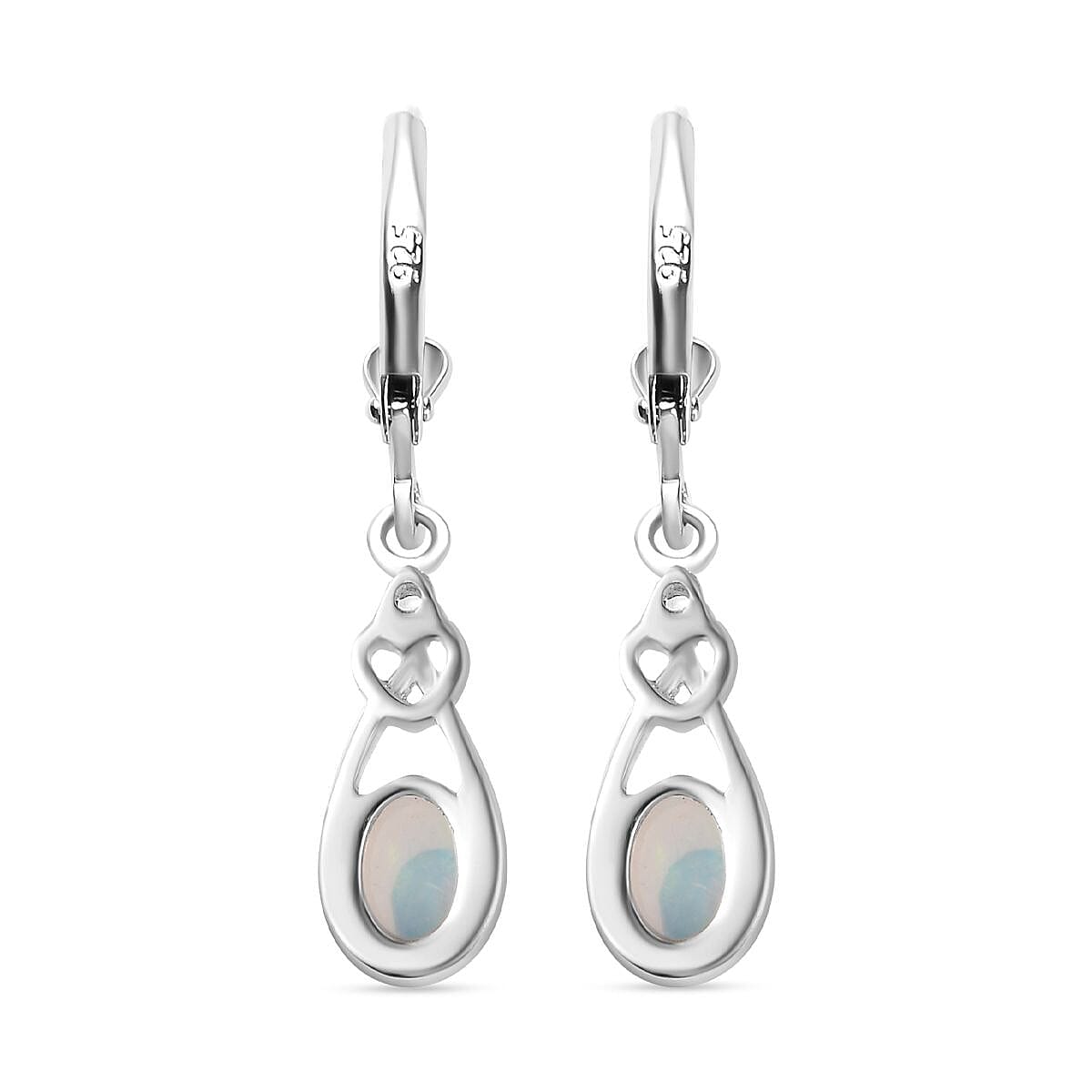Ethiopian Opal, White Zircon Solitaire Lever Back Earrings in Rhodium Overlay Sterling Silver 7803727 6
