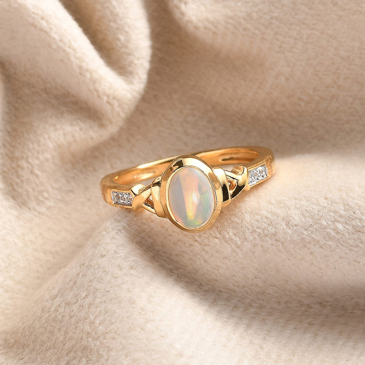 Ethiopian Welo Opal &amp; Natural Zircon Ring in 14K Gold Overlay Sterling Silver 7819572 2