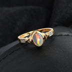 Ethiopian Welo Opal & Natural Zircon Ring in 14K Gold Overlay Sterling Silver