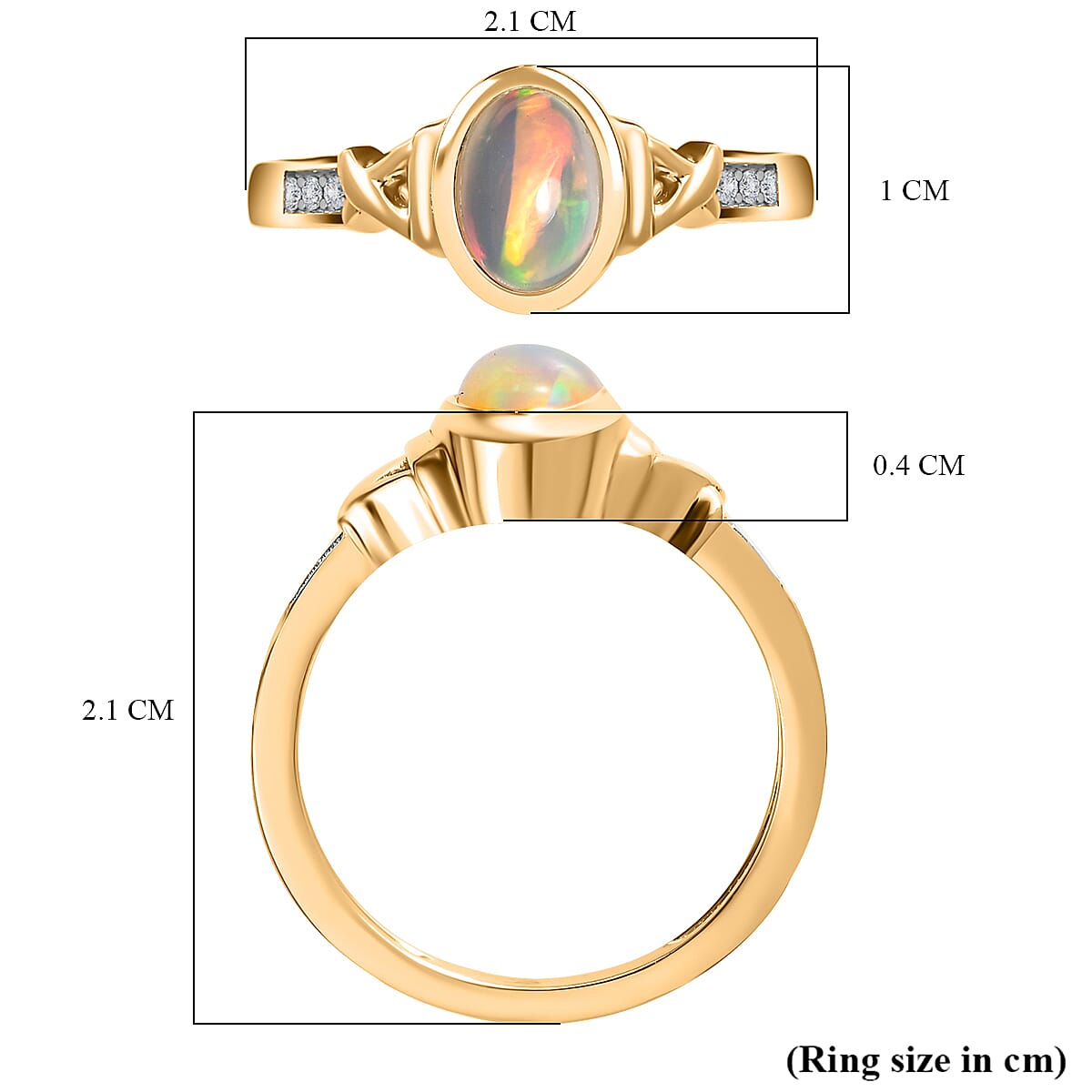 Ethiopian Welo Opal &amp; Natural Zircon Ring in 14K Gold Overlay Sterling Silver 7819572 7