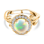 Ethiopian Welo Opal, Natural Zircon Ring in 18K Gold Vermeil Sterling Silver 1.68 Ct.