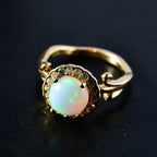 Ethiopian Welo Opal, Natural Zircon Ring in 18K Gold Vermeil Sterling Silver 1.68 Ct.