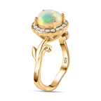Ethiopian Welo Opal, Natural Zircon Ring in 18K Gold Vermeil Sterling Silver 1.68 Ct.