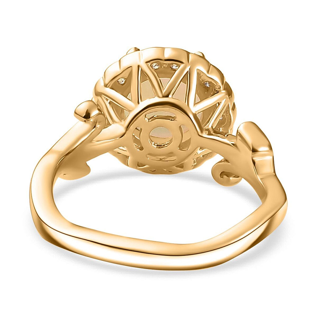 Ethiopian Welo Opal, Natural Zircon Ring in 18K Gold Vermeil Sterling Silver 1.68 Ct.