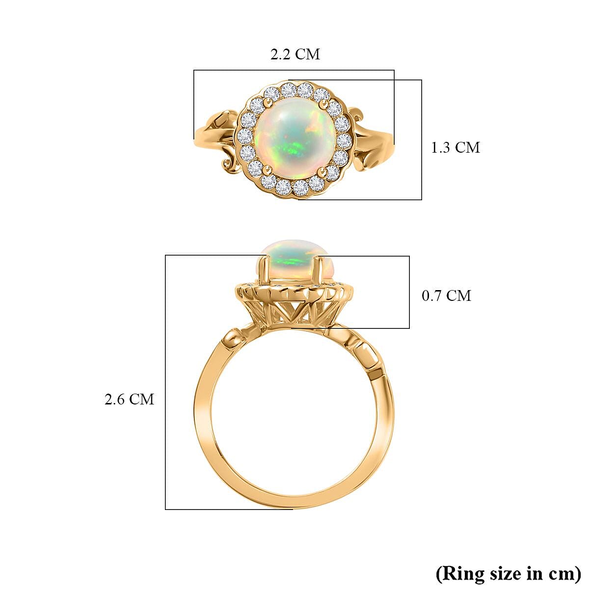 Ethiopian Welo Opal, Natural Zircon Halo Ring in 18K Yellow Gold Vermeil Plated Sterling Silver 1.68 Ct. 7807532 7
