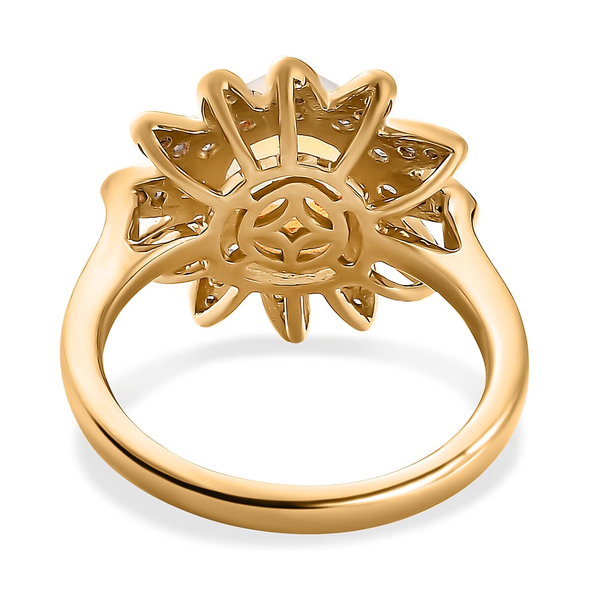 Ethiopian Welo Opal &amp; Natural Zircon Floral Ring in 18K Vermeil Yellow Gold Plated Sterling Silver 1.34 Ct 7633850 5