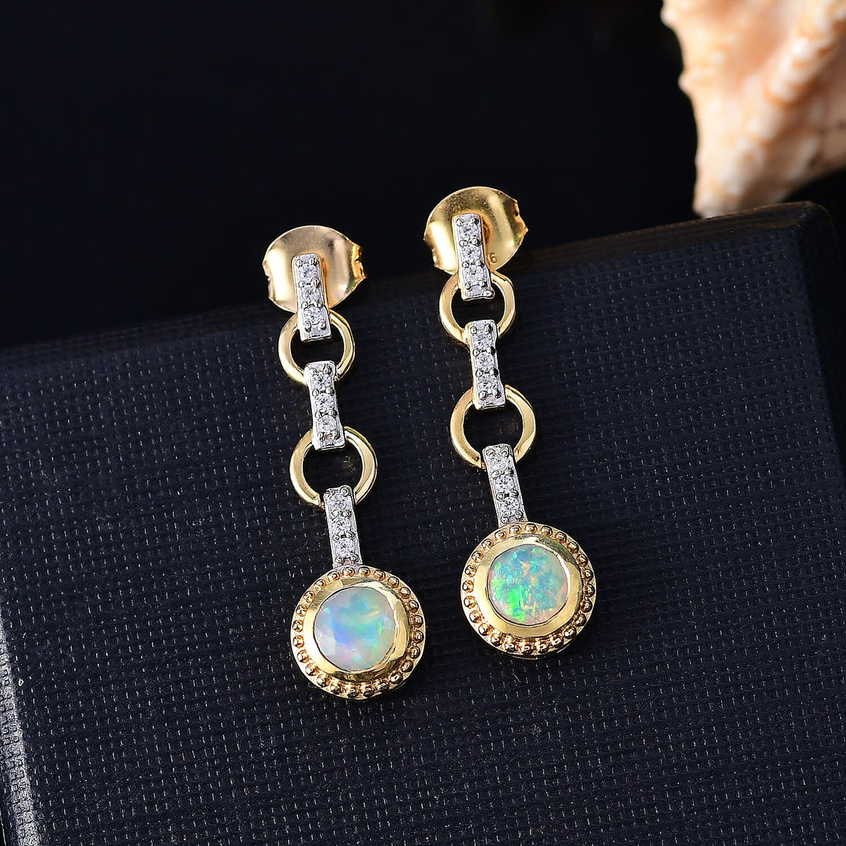 Ethiopian Faceted Opal &amp; White Zircon Solitaire Stud Push Post Earring in 18K Vermeil Yellow Gold Plated Sterling Silver 0.91 Ct. 8064905 5