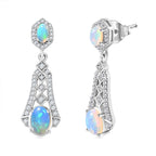 Ethiopian Opal ,  White Zircon  Solitaire Stud Push Post Earring in Rhodium Overlay Sterling Silver 3.35 ct  1.956  Ct.